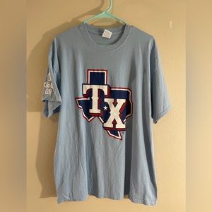 Baby blue texas rangers t-shirt